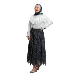 Desenli Şifon Etek Siyah