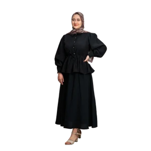 Kimonolu Tensel Kumaş Etekli Takım Siyah