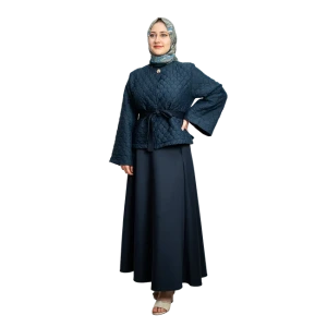Kapitone Kimonolu Etekli Takım Lacivert Model