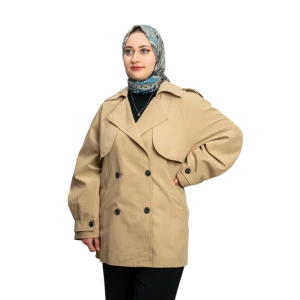 Bağlamalı Kısa Trençkot Bej Kadın Trençkot Modeli
