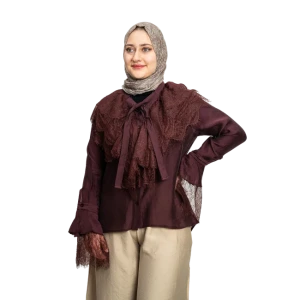 Tül Detaylı Bordo Gömlek Kadın Şık Gömlek Modeli