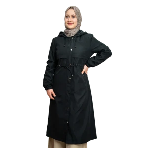 Kapüşonlu Siyah Üst Kap Kadın Uzun Kap Modeli